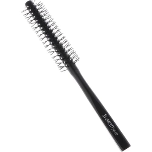 1 Piece Black Small Round Hair Brush for Thin or Short Hair, Mini Round Nylon Hair Brush With Wooden Handle for Men & Women