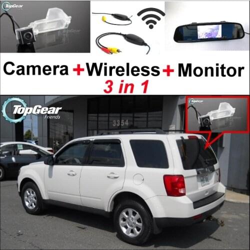 3 in1 Special Rear View Camera + Wireless Receiver + Mirror Monitor EASY DIY Parking System For Mazda Tribute 2008~2012