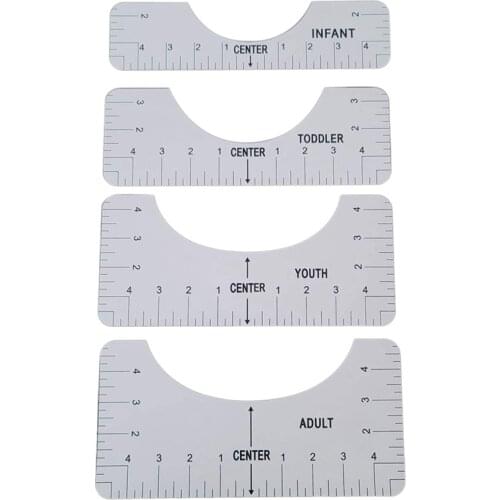 4PCS T-Shirt Alignment Ruler T-Shirt Vinyl Ruler Guide T-Shirt Alignment Tool for Making Fashion Center Design (White)