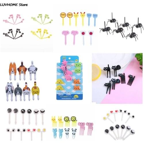 6/10pcs/pack Animal Farm Fruit Fork Mini Cartoon Children Snack Cake Dessert Pick Toothpick Bento Lunches Party Decoration
