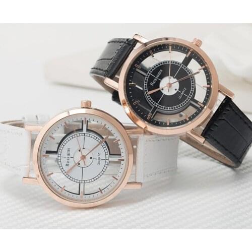 Unisex Vintage Hollow Round Dial Quartz No Numbers Faux Leather Wrist Watch Men Women Exquisite Couple Watch Пара смотреть Fashi