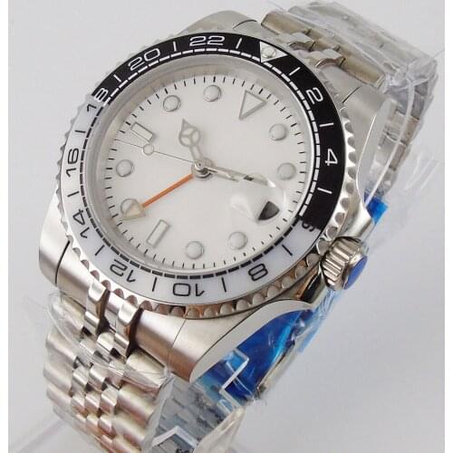 40MM Sterile Dial Sapphire glass Date Black White Ceramic Bezel Steel Jubilee Bracelet GMT Automatic Movement Mens Watch
