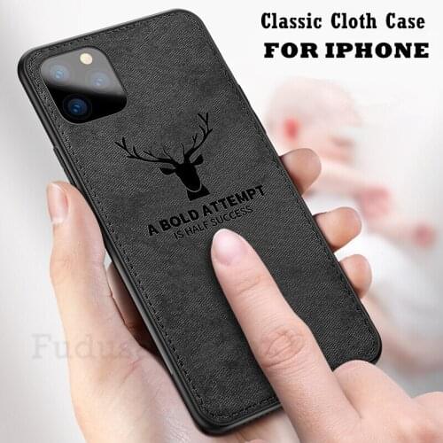 Classic Cloth Case For iPhone 12 6 6s Plus 7 8 X XR Xs Max Cover 11 Pro Max 12 mini SE 2020 Soft Cover 3D Relief Elk Deer Shell