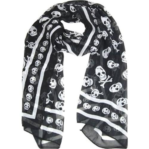 Black Chiffon Silk Feeling Skull Print Fashion Long Scarf Shawl Scaf Wrap For Women + Keyring