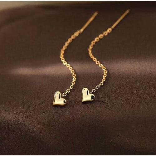 Long Tassel Heart Drop Earrings Gold Silver Color 2021 Korean Hanging Women Earrings Fashion Party Jewelry Gift Dropshipping