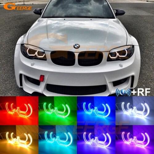 For BMW 1 Series E82 E88 E87 E81 Xenon headlight RF remote Bluetooth APP Multi-Color DTM M4 Style RGB LED Angel Eyes halo rings