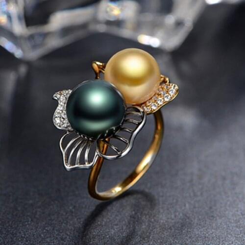 FYSL Light Yellow Gold Color 2 Style Round Pearls Finger Ring for Women Leaf Attractive Design Jewelry
