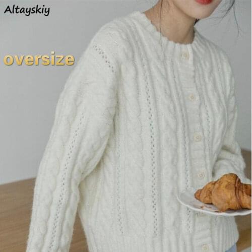 Cardigan Women Spring Large Size 3XL Pure Color Students Slim All Match Ulzzang Female Round Neck Leisure Mujer De Moda Knitted