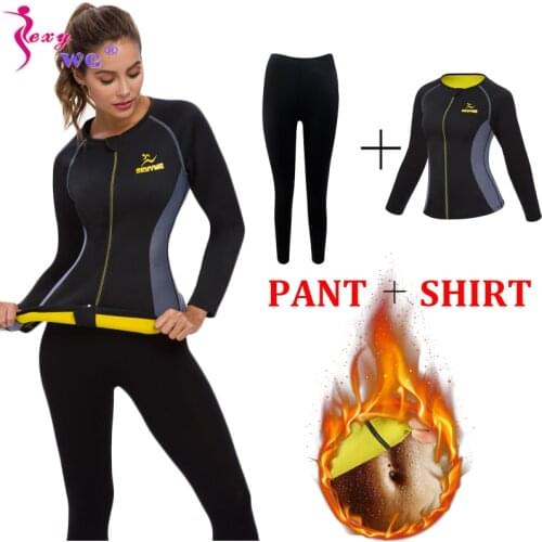 SEXYWG Neoprene Body Shaper Sports Set Long Sleeve Shirt + Legging Sauna Suits Women Slimming Pant Waist Trainer Slim Shapewear