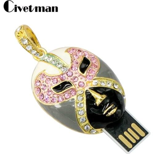 Pen Drive Metal Necklace Peking Opera Mask USB Flash Drive 8GB 16GB 32GB 64GB 128GB 256GB Pendrive Mini USB Disk Memory Stick