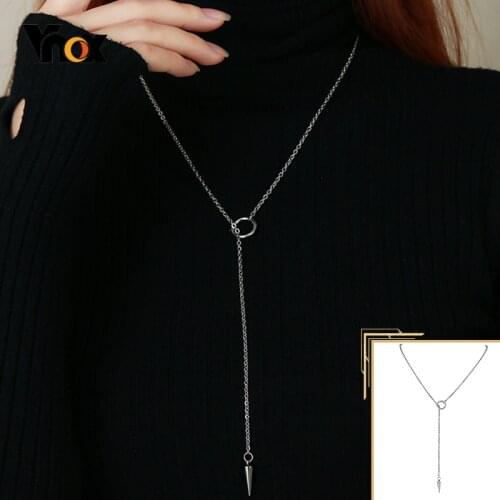 Vnox Minimalist Y Necklaces for Women,Stainless Steel Cone Pendant Charm,Sexy Elegant Long Necklace,Lady Wedding Party Jewelry