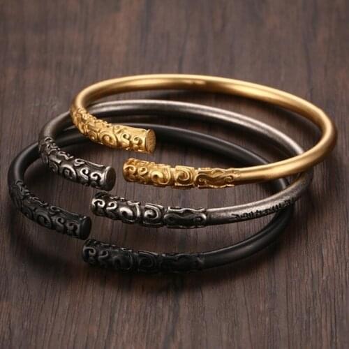 Men Fashion Black Gold Hoop Engraved Rune Curse Journey To The West Opening Bracelets for Men