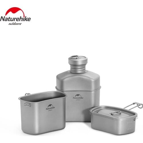 Naturehike Titanium Outdoor Camping Military Canteen Cup Water Bottle Bowl Kettle Cooking Set Mess Kit