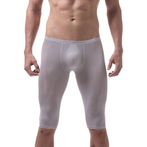 Ice Silk Underwear Men Half Leg Boxer Shorts Ultra Thin Boxers ransparent Underwear Slim Tight Mid-shorts Stretch Underpants
