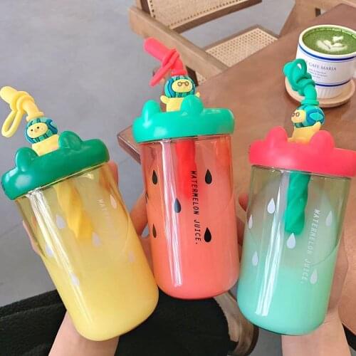 2021 New Summer Cartoon Girl Water Bottle Cute Watermelon Stirring Shake Cup Student Children Gift Water Bottle