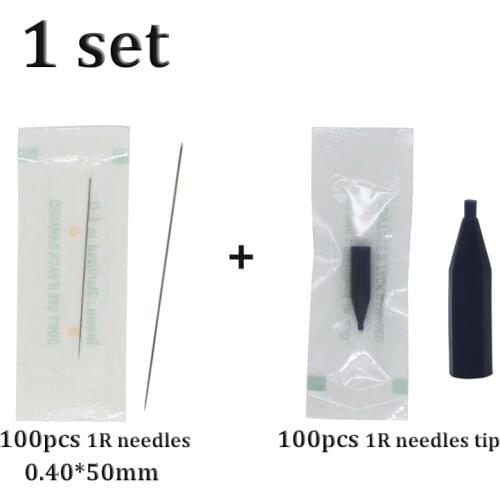 100pcs 1R Disposable Tattoo Needle with 100pcs Needle Cap for G-8650 G-9740 Giant Sun Permanent Makeup Tattoo Machine Eyebrow