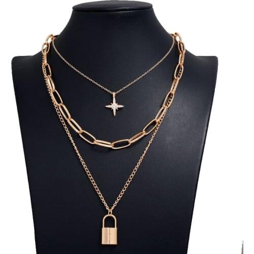 Punk MultiLayer Lock Portrait Pendants Necklaces For Women Gold and silver color Eyes Heart Necklace New Design Jewelry Gift