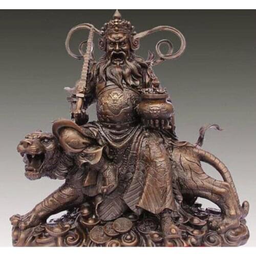 41cm Stunning copper statue ancient Chinese buddha ride animal tiger - Tota Lee King