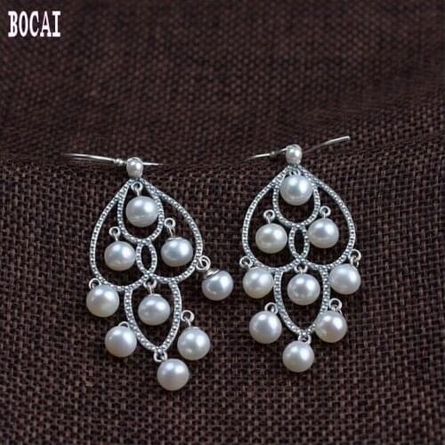 S925 silver jewelry vintage Thai silver craft silver earrings fashion classical tassel pearl earrings 2019 womens earrings
