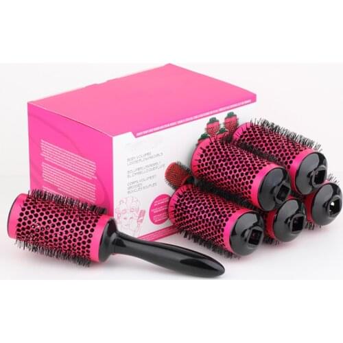 55mm Detachable Aluminum Tube Ceramic Comb Set Dedicated Hair Blowed & Vented Hair Comb Kit Round Barrel Roll Hairbrush 6pcs/set
