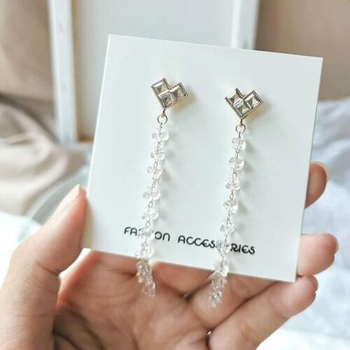 Clip On Crystal Earrings Extra Long Tassel Transparent Heart Stud Clip Earing Non Pierced Dangle Ladies Korean Jewelry For Women