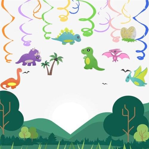 Green Cartoon Dinosaur Family Spiral Pendant Dinosaur Theme Party Children Birthday Party Scene Decoration Spiral Pendant sm09