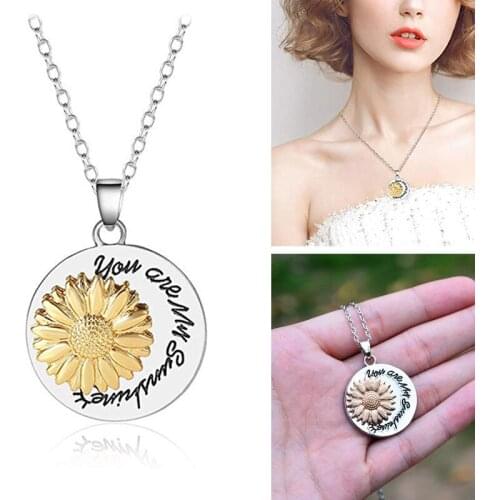 Sunflower Rotatable Necklace Sunflower You Are MY Sunshine Lettering Sunflower Necklace Pendant