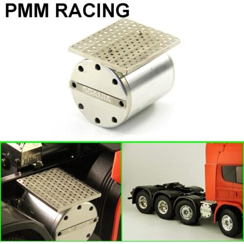 Metal aluminum alloy Exhaust box of silencing tank For 1/14 Tamiya RC Truck Scania R620 R470 tractor car Upgrade parts Silver