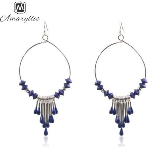 Amaiyllis Bohemia Mushroom Beads Statement Dangle Earrings For Women Big Circle Pendant Earrings layer Stick Bar Tassel Earrings
