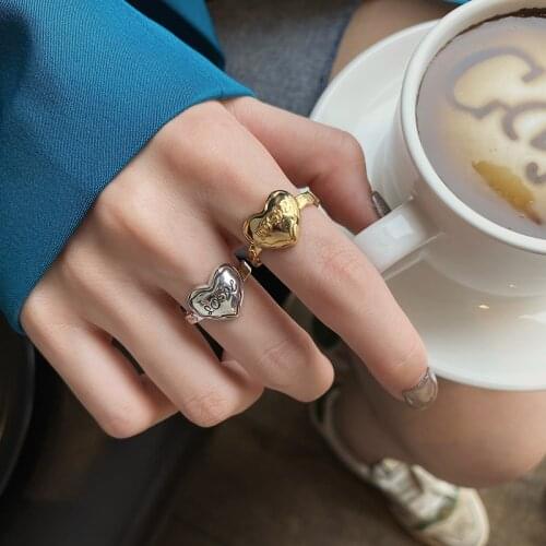 VENTFILLE 925 Sterling Silver European and American Fashion Creative Heart-shaped Female Luxury Open Adjustable Ring