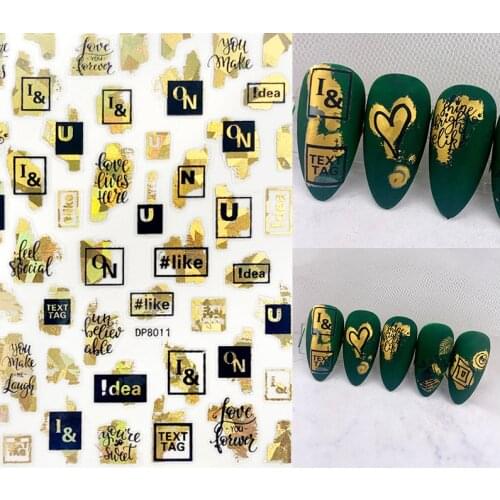 1pcs 3D Stickers for Nails Design Holographics Laser Gold Tropical Beach Leaves Nail Wraps Sticker Art Decoration Transfer Decal