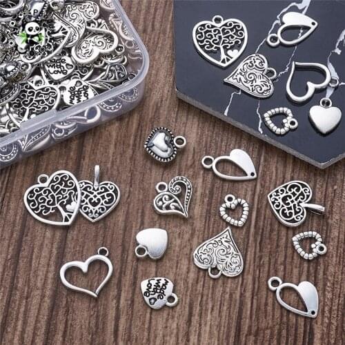 Pandahall 100pcs Heart Shape Pendant Tibetan Style Alloy Pendants Charms for DIY Gift Jewelry Necklace Bracelet Making Accessory