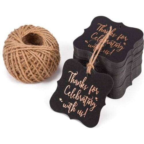 100/pack Black Bronzing Thank You Card For Celebrating With Us Tag Diy Gift Decoration Hemp Rope