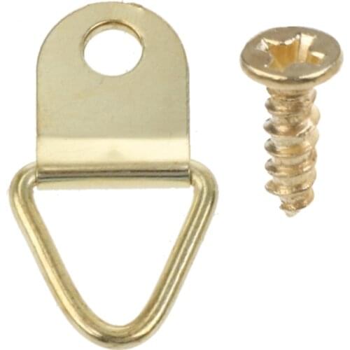 100PCS Gold Small D-Ring Picture Hanger with Screws Frame Triangle Ring Hangers