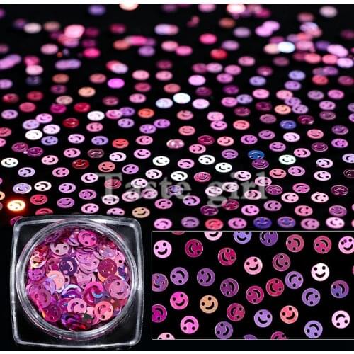 1jar 3D smiley face Ultrathin Sequins Nail Glitter Flakes Sparkly DIY Tips Dazzling Paillette Nail Art Decorations