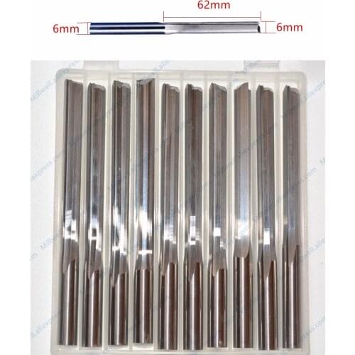 6mm*62mm-10pcs,free shipping cnc solid carbide end mill,woodworking router bit,wood tool,2 flutes straight milling cutter