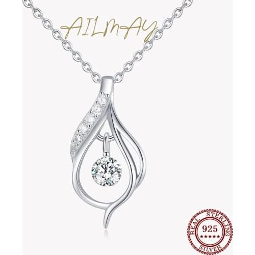 Ailmay925 Sterling Silver Elegant Water Drop Shape Pendant Necklace For Women Dazzling Clear CZ Fine Elegant Wedding Jewelry