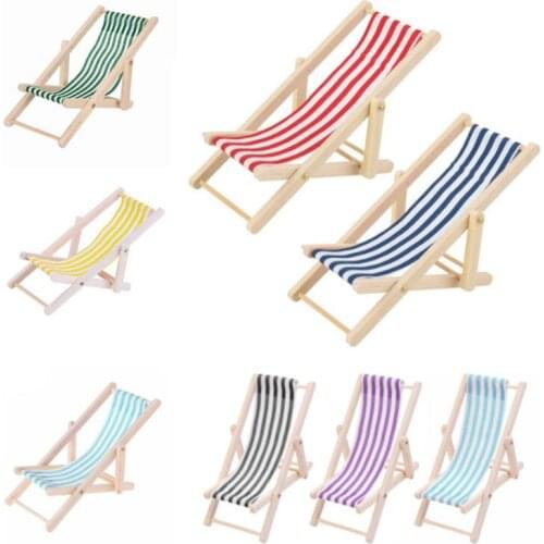 Doll Accessories Doll Summer Beach Chair Cool Chairs 1; 12 Dollhouse Miniature Wooden Furniture Stripe Deck Chair Beach Chair