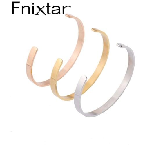 Fnixtar Stainless Steel C Bangle DIY Engravavle Blank Open Cuff Bangle 2mm Thickness 6mm Width Inner Dia 65mm 10piece/lot