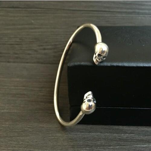 27.5g Solid Sterling Silver 925 Skull Cuff Bangle Bracelet Men Top Fashion Punk Style Rock Star Mens Silver 925 Jewelry Gifts