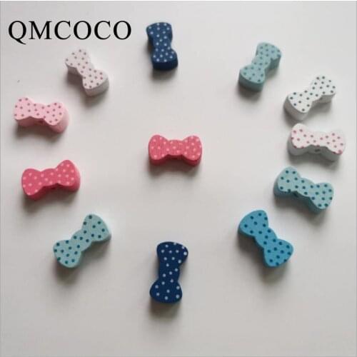50Pcs Colorful Bow-Knot Shape Wooden Beads Childrens Educational DIY Crafts Handmade Decorations Baby Toys Accessories