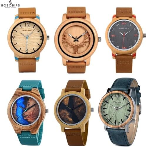 Couple Watches BOBO BIRD Men Women Universal Bamboo Watch on Clearance Wooden Leather Quartz Wristwatch часы женские Great Gift