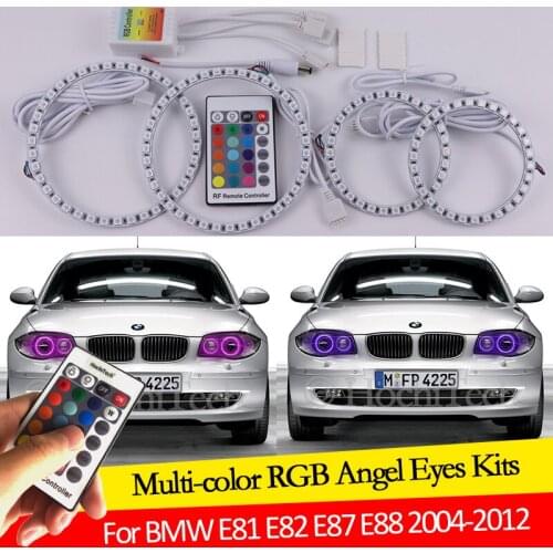 For BMW 1 Series E81 E82 E87 E88 2004-2012 XENON HEADLIGHT 16 colors RGB Angel Eyes LED Halo Rings RF Wireless Control DRL