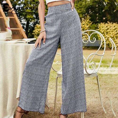 Everkaki Dot Floral Print Pants Women Summer Loose Beach Plus Size Chic Casual Boho Wide Leg Pants Female 2021 Bottom Clothing