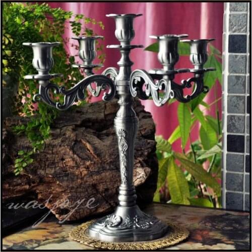 H32cm retro metal alloy tin color 5arm candle holders