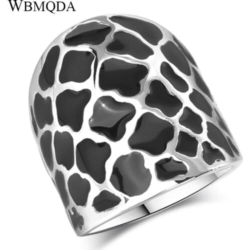 Fashion Black Enamel Siverl Rings For Women Big Hip Hop Punk Big Biker Ring Men Accessories Vintage Jewelry
