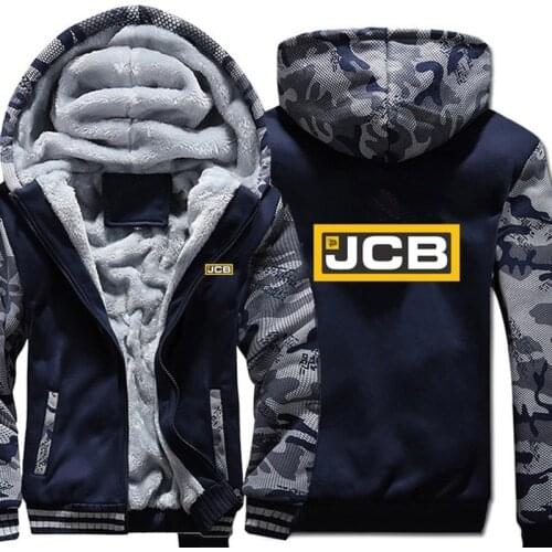 NEW Excavator Jcb Hoodies Winter Camouflage Sleeve Jacket Men Thicken Fleece Thicken Warm Fleece cotton Zipper Male Tracksuit
