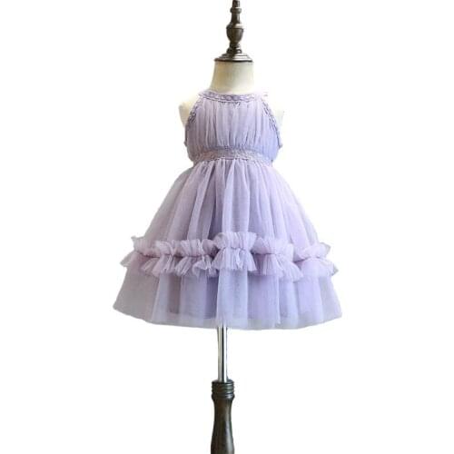 Summer Girl Dress 2019 New Flower Girls Wsdding Party Dress For 2-8Yrs Purple Sleeveless Lace Net Veil Patchwork Princess Dress