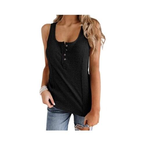 Summer Sexy Girl Solid Button Sleeveless U-Neck Waistcoat Fashion Slim Girl Street Waistcoat
