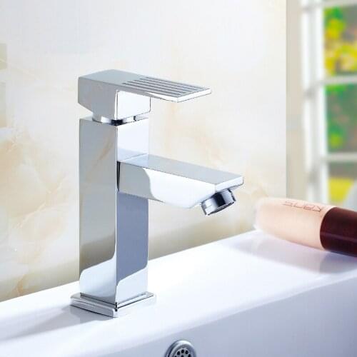 Copper basin faucet mixer water tap hot and cold, Silver Single hole bathroom sink basin faucet chrome plated, Free Shipping